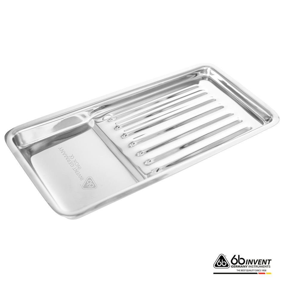 TOOL TRAY – STAINLESS STEEL GROOVED WITH COMPARTMENT (20 × 10 × 2 CM)